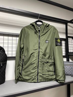 Мужская ветровка Stone Island хаки плащевка с капюшоном