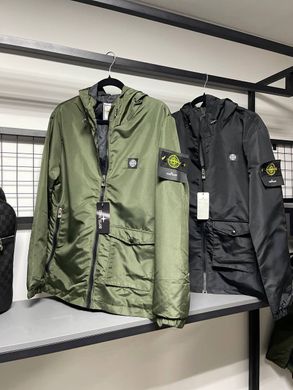 Мужская ветровка Stone Island хаки плащевка с капюшоном