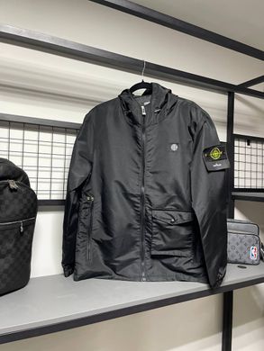 Мужская ветровка Stone Island черная плащевка с капюшоном