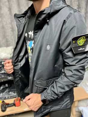 Чоловіча вітрівка Stone Island чорна плащівка з капюшоном