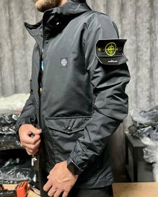 Чоловіча вітрівка Stone Island чорна плащівка з капюшоном