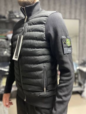 Мужская демисезонная куртка Stone Island черная стеганая с воротником