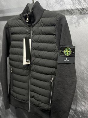 Чоловіча демісезонна куртка Stone Island чорна стьобана з коміром