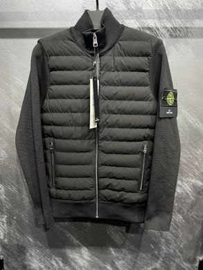 Чоловіча демісезонна куртка Stone Island чорна стьобана з коміром