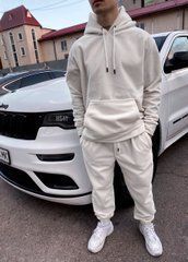 Спортивный костюм мужской белый теплый на флисе с капюшоном