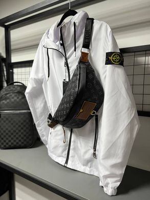 Мужская ветровка Stone Island белая плащевка с капюшоном