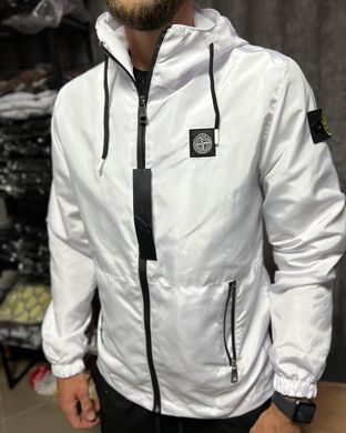 Мужская ветровка Stone Island белая плащевка с капюшоном