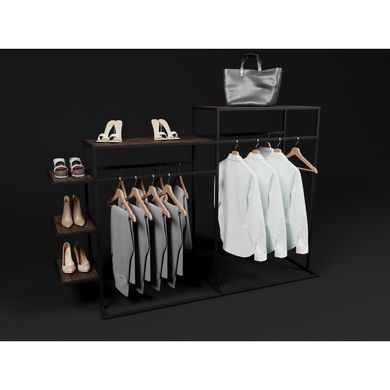 Рейл для одежды De Loft из двух секций с тремя полками из ЛДСП в стиле лофт (1300&times;1660&times;680 мм)