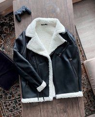 Куртка дубленка мужская зимняя черная без капюшона