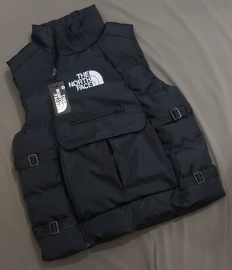 Чоловічий теплий жилет The North Face чорний амарок на косій застібці з утяжками