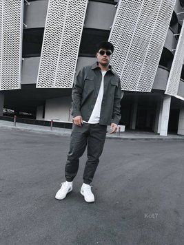 Oversize костюм чоловічий котон-джинс темно-сірий