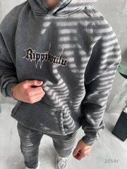 Худі сірий на флісі з лого і капюшоном