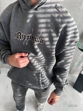 Худі сірий на флісі з лого і капюшоном