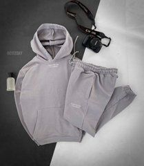 Спортивный костюм мужской светло-серый теплый на флисе с капюшоном