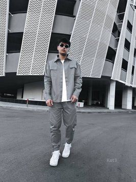 Oversize костюм чоловічий котон-джинс сірий