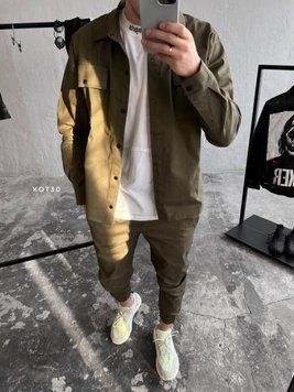 Oversize костюм чоловічий котон-джинс хакі