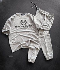 Костюм футболка+штаны Balenciaga светло-серый