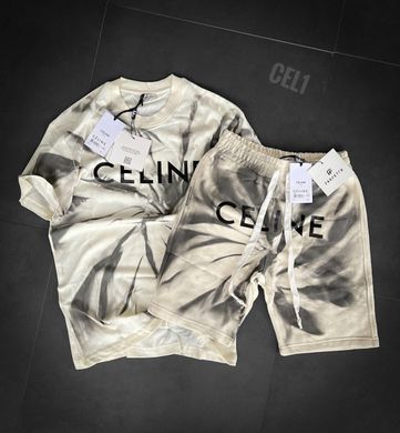 Костюм чоловічий футболка + шорти білий з чорним Celine