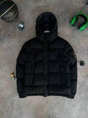 Мужская куртка зимняя черная Stone Island капюшон отстегивается