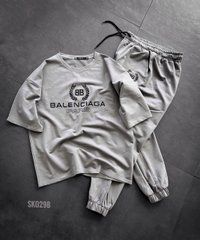 Костюм футболка+штаны Balenciaga светло-серый