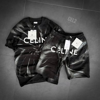 Костюм чоловічий футболка + шорти чорна з білим Celine