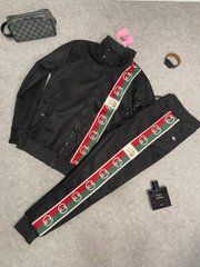 Спортивный мужской костюм Gucci черный на молнии с кнопками