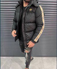 Куртка мужская зимняя Gucci adidas черная с капюшоном