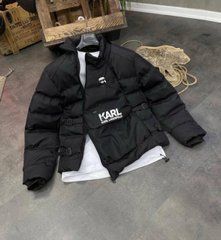 Мужская куртка Karl Lagerfeld черная амарок с утяжками и косой застежкой трикотажной митенкой