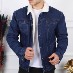 Мужская джинсовая куртка на меху темно-синяя