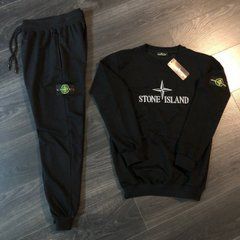 Чоловічий спортивний костюм на флісі STONE ISLAND чорного кольору без капюшона