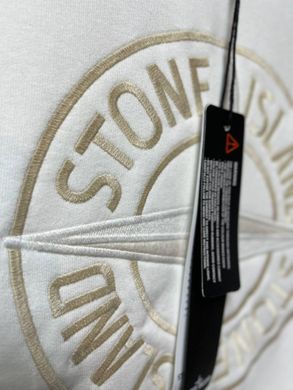 Мужской свитшот Stone Island белый тканевая вышивка