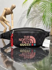 Жіноча сумка бананка The North Face Gucci чорна зі шкіряними вставками