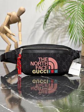 Женская сумка бананка The North Face Gucci черная с кожаными вставками