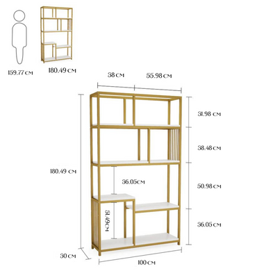 Стелаж книжковий у стилі Loft ( 1800х1000х300 ) Колір золото матове